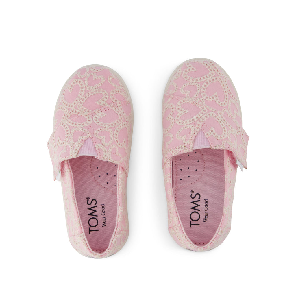 Alpargata Classic Toddler Shoe - Barely Pink Hearts Eyelet Lace Top View