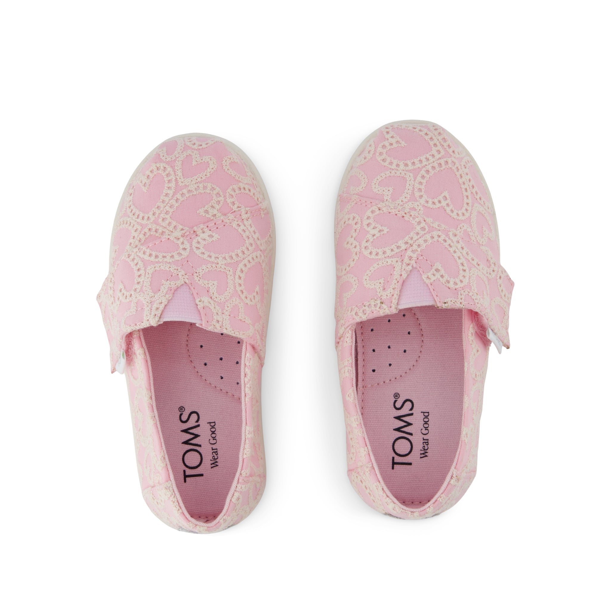 Alpargata Classic Toddler Shoe - Barely Pink Hearts Eyelet Lace Top View