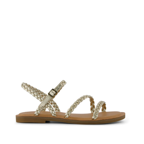 Kira Strappy Sandal - Gold Metallic Synthetic Braid Side View