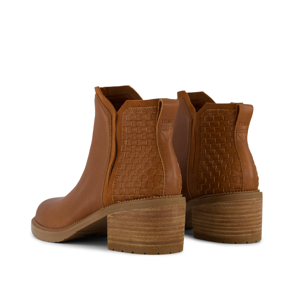 Hailey Boot - Amber Brown Leather with Woven Basket PU Back View