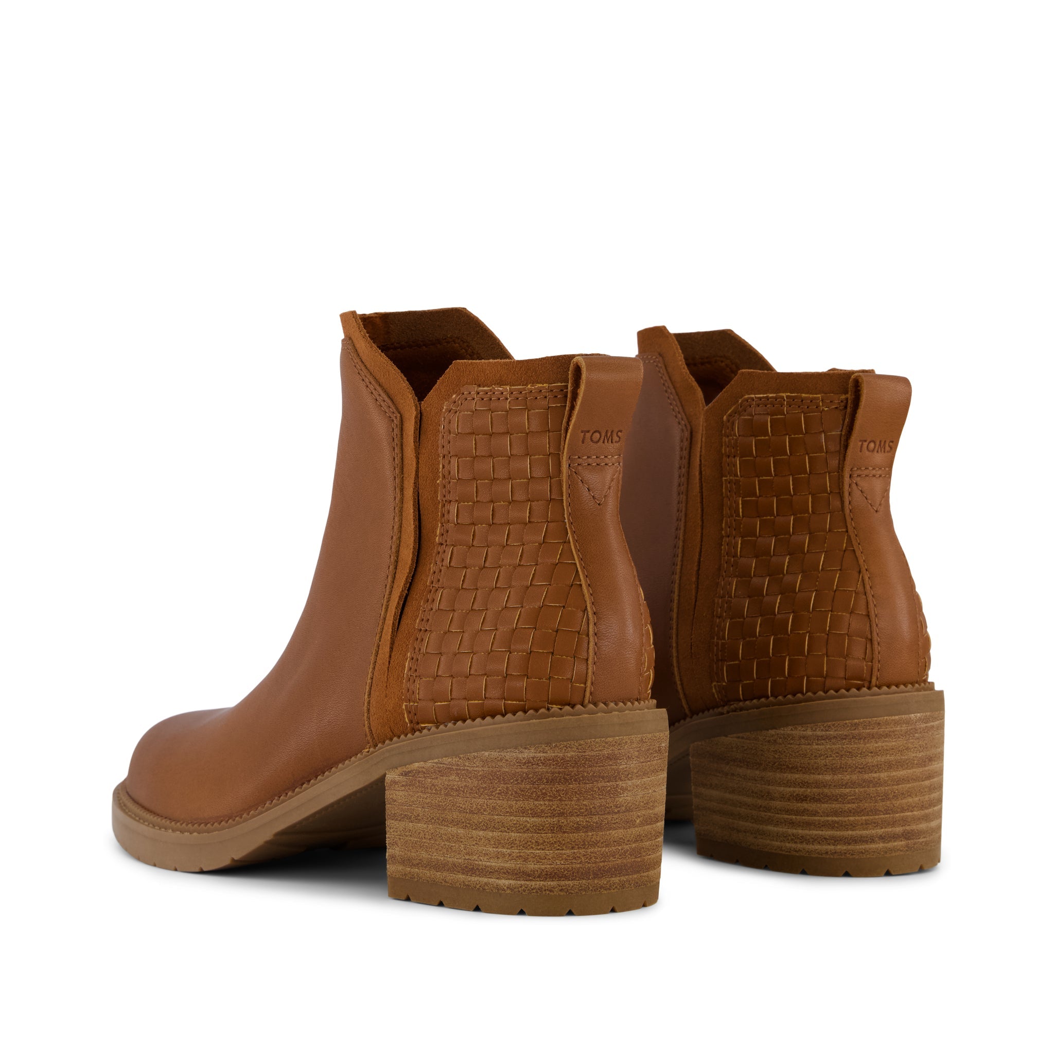 Hailey Boot - Amber Brown Leather with Woven Basket PU Back View