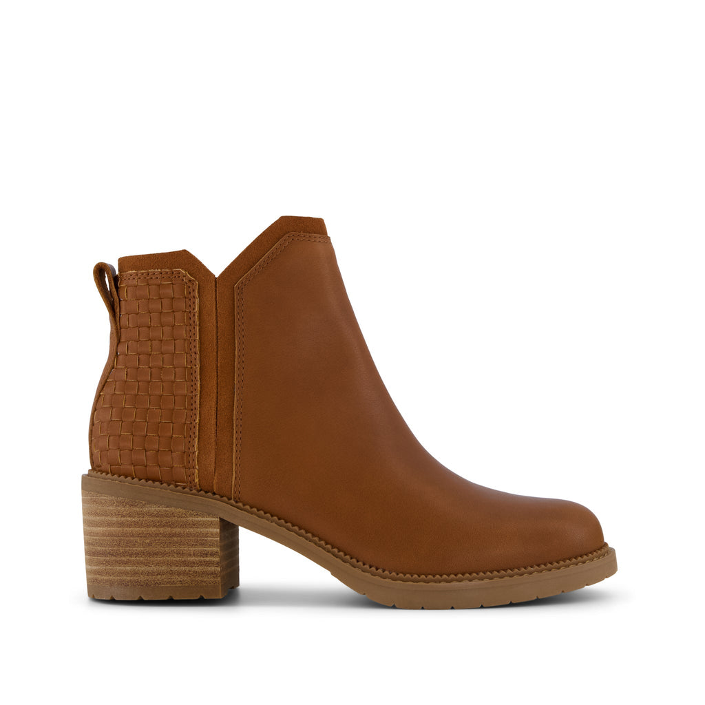 Hailey Boot - Amber Brown Leather with Woven Basket PU Side View