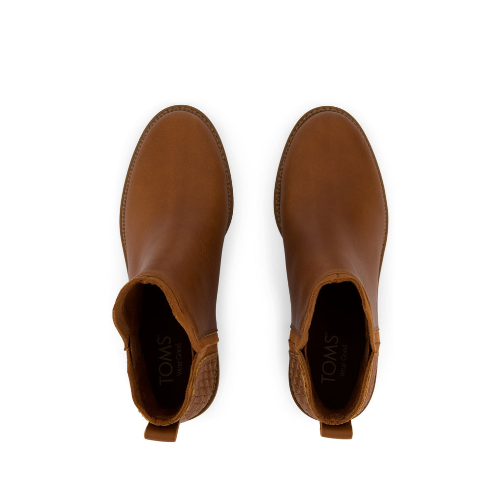 Hailey Boot - Amber Brown Leather with Woven Basket PU Top View