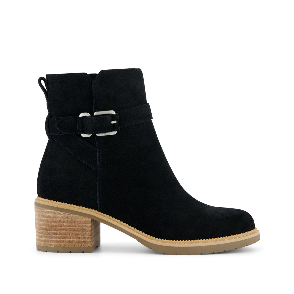 Hailey Buckle Boot - Water Resistant Black Suede Side View