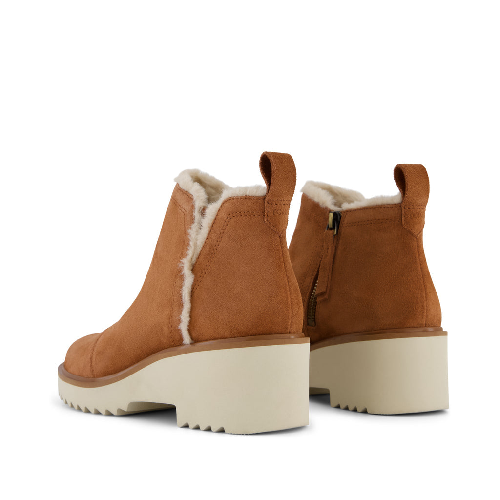 Maude Boot - Amber Brown Suede Faux Fur Lined Back View