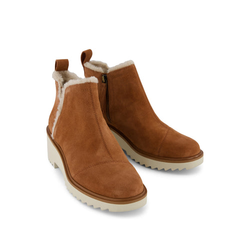 Maude Boot - Amber Brown Suede Faux Fur Lined Front View