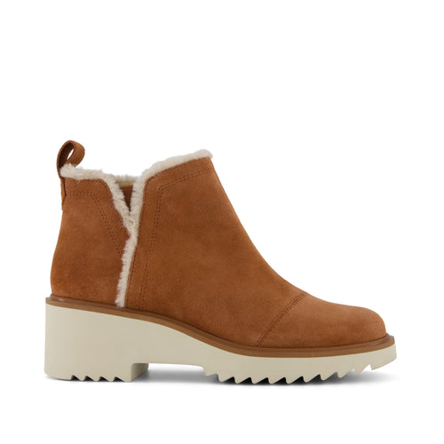 Maude Boot - Amber Brown Suede Faux Fur Lined Side View