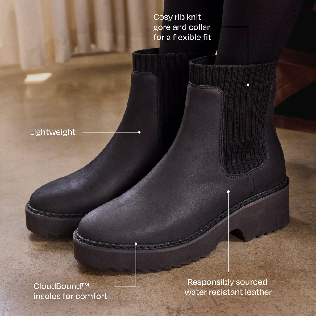 Millie Boot - Water Resistant Black Nubuck Leather