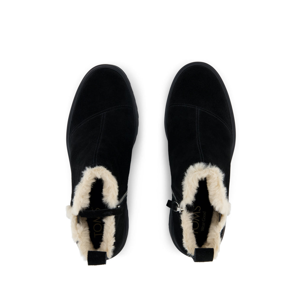 Maude Wedge Boot - Black Suede Faux Fur Top View