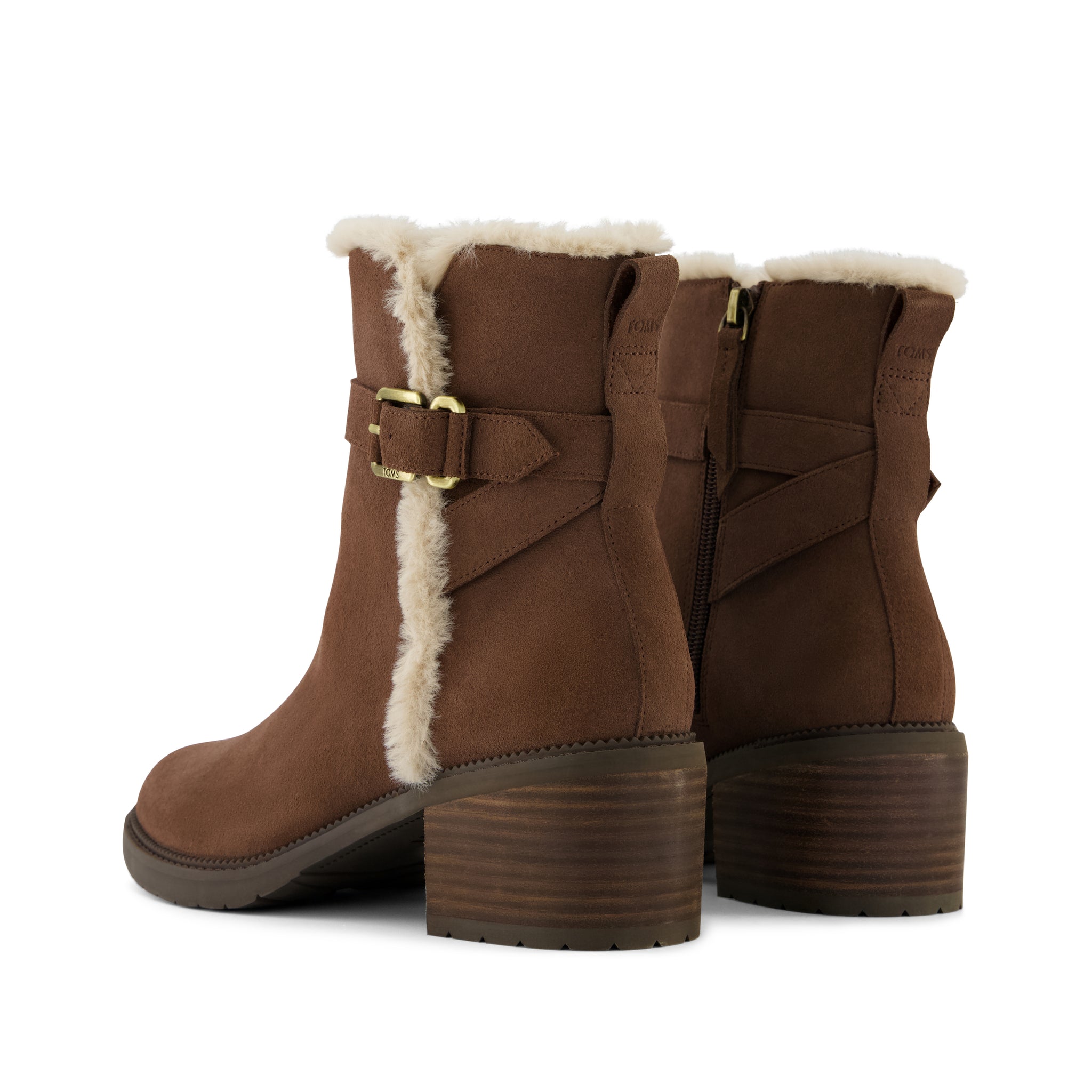 Hailey Buckle Boot - Water Resistant Oak Brown Suede Faux Fur Lined Back View