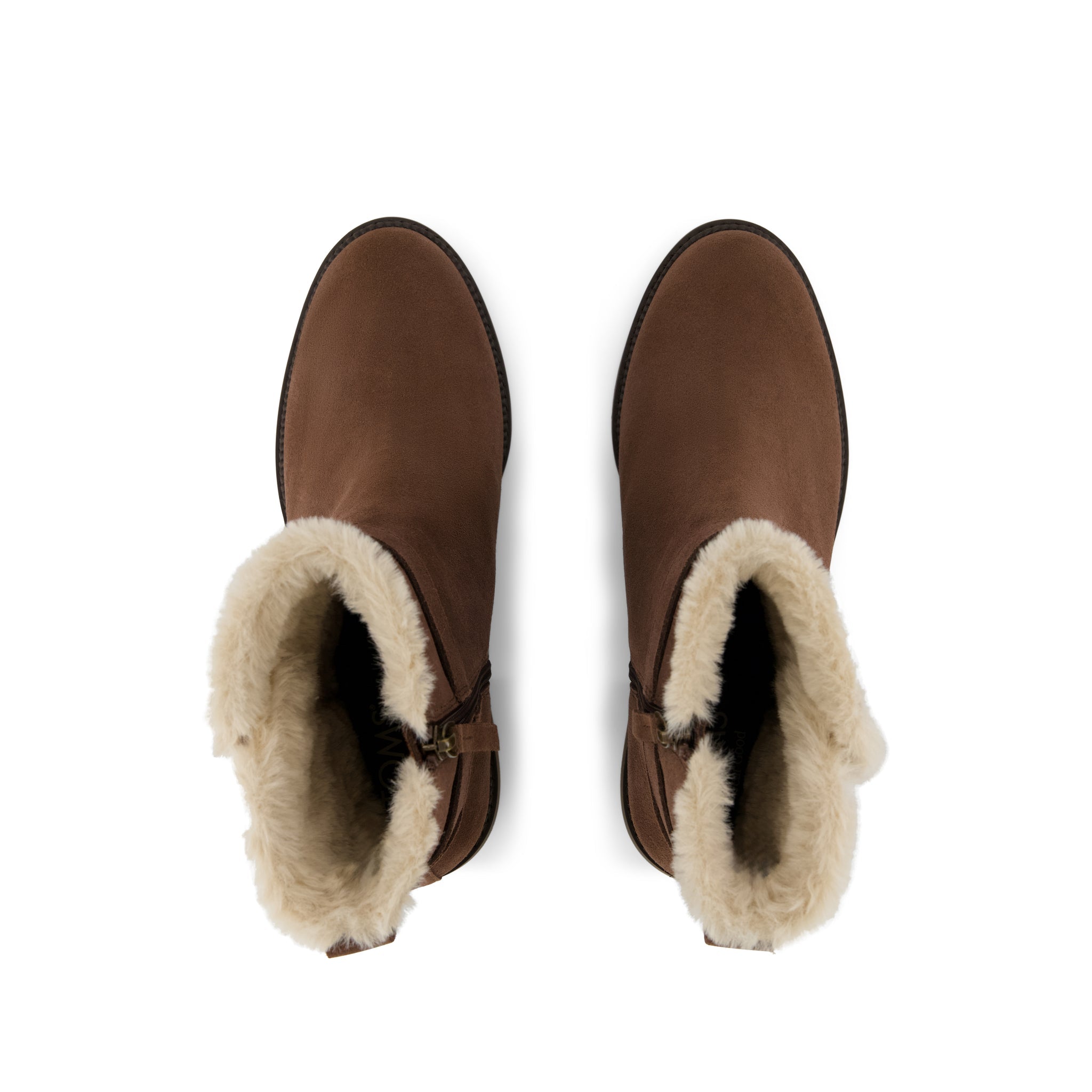 Hailey Buckle Boot - Water Resistant Oak Brown Suede Faux Fur Lined Top View