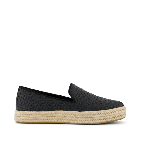 Carolina Espadrille - Black Woven Basket PU Leather Side View