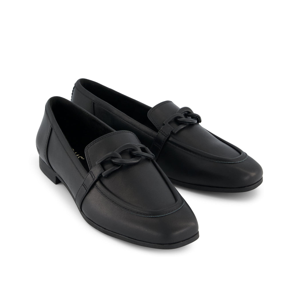 Lynette Loafer - All Black Leather with Chain Front View