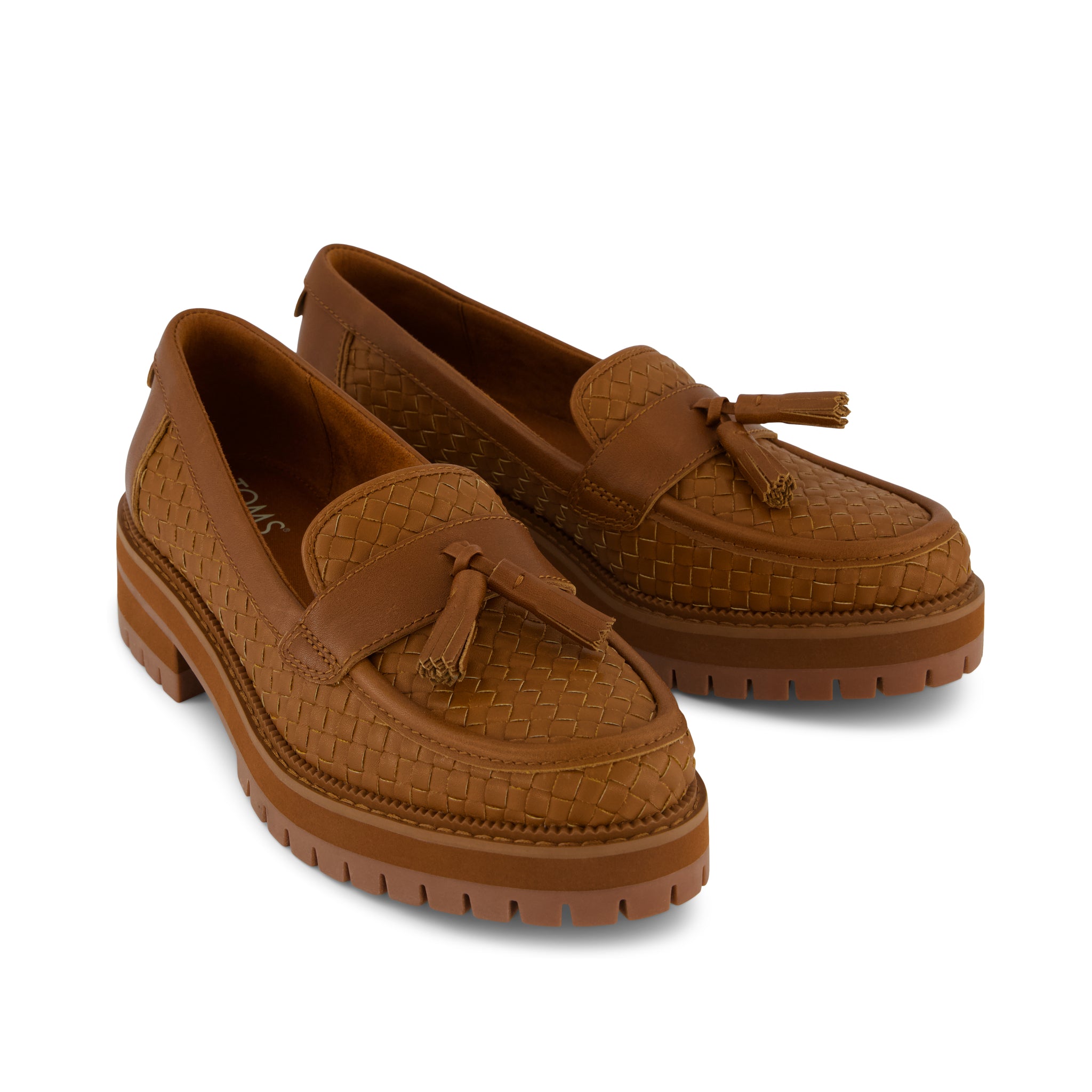 Cara Loafer - Amber Brown Leather Basketweave Front View