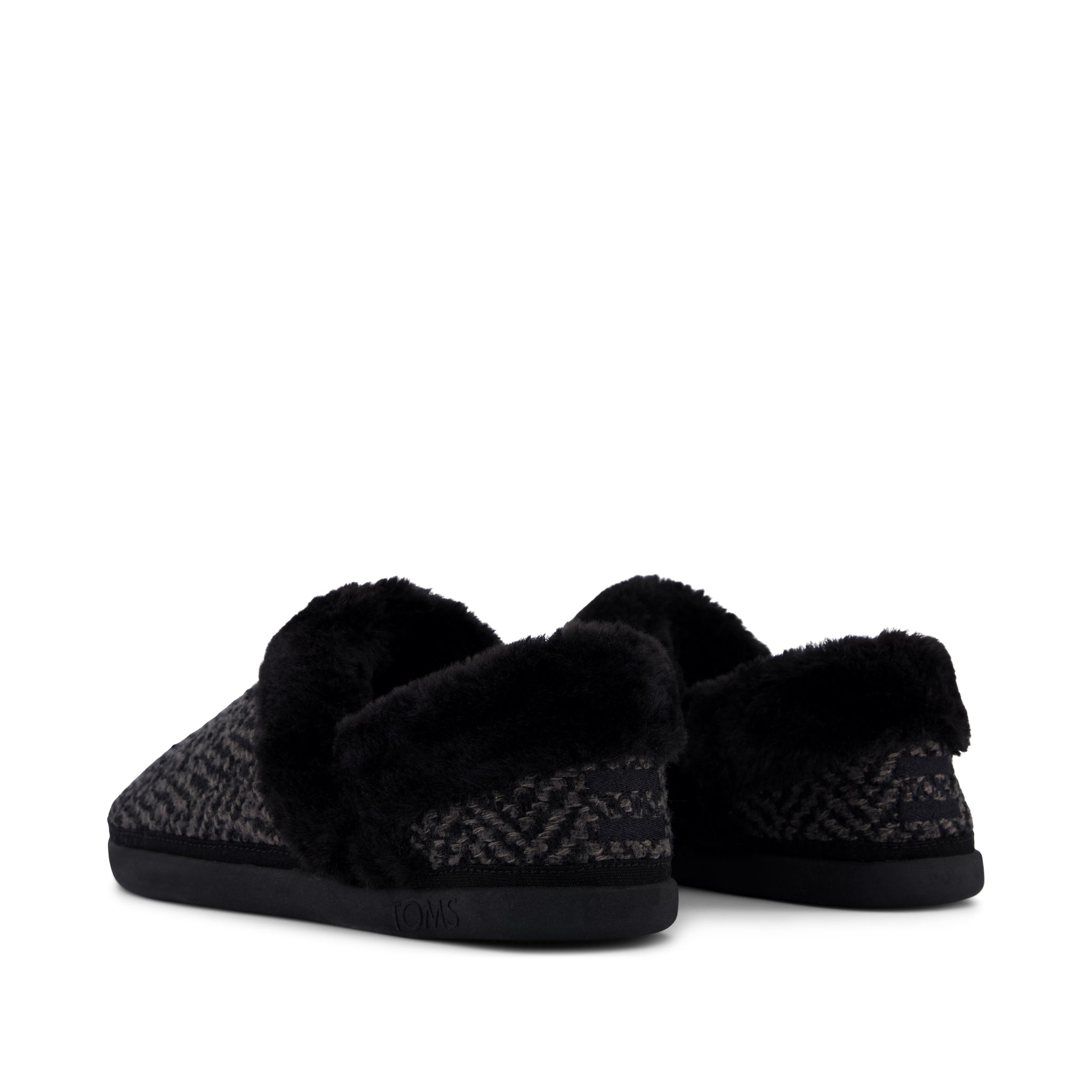 Oslo Slipper - Black Cozy Herringbone Back View