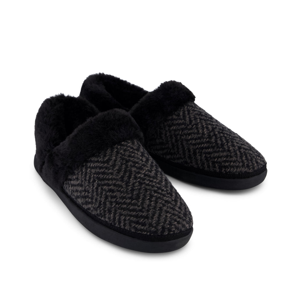 Oslo Slipper - Black Cozy Herringbone Front View