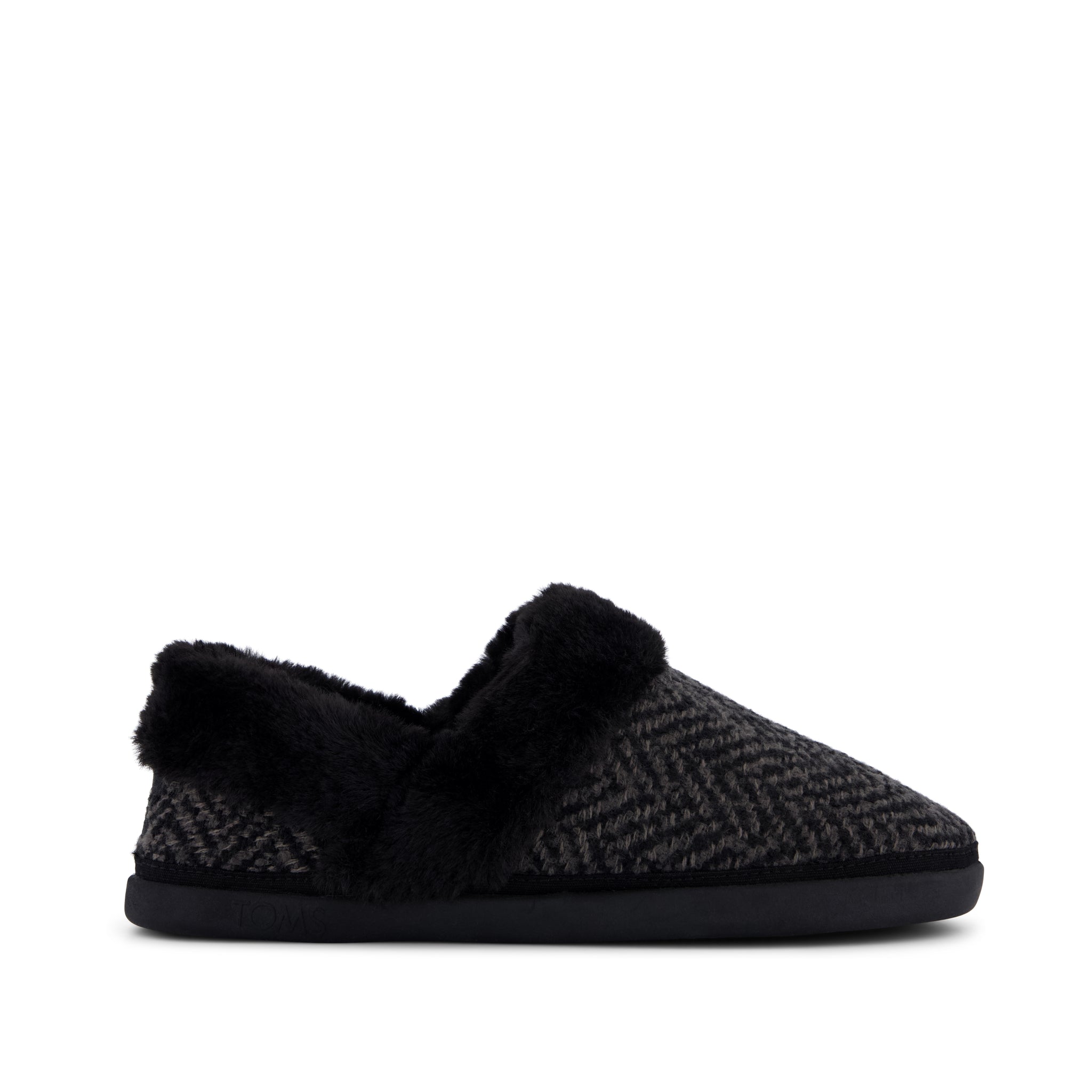 Oslo Slipper - Black Cozy Herringbone Side View