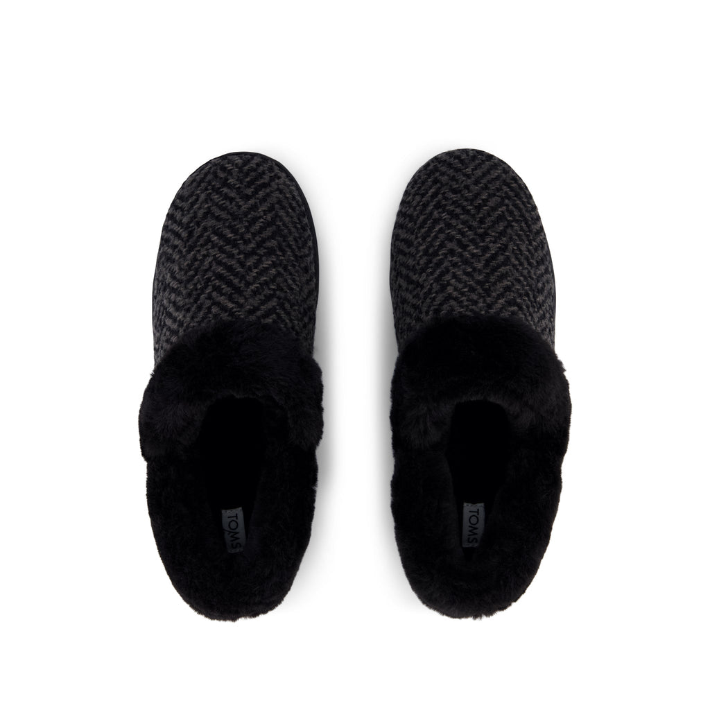 Oslo Slipper - Black Cozy Herringbone Top View