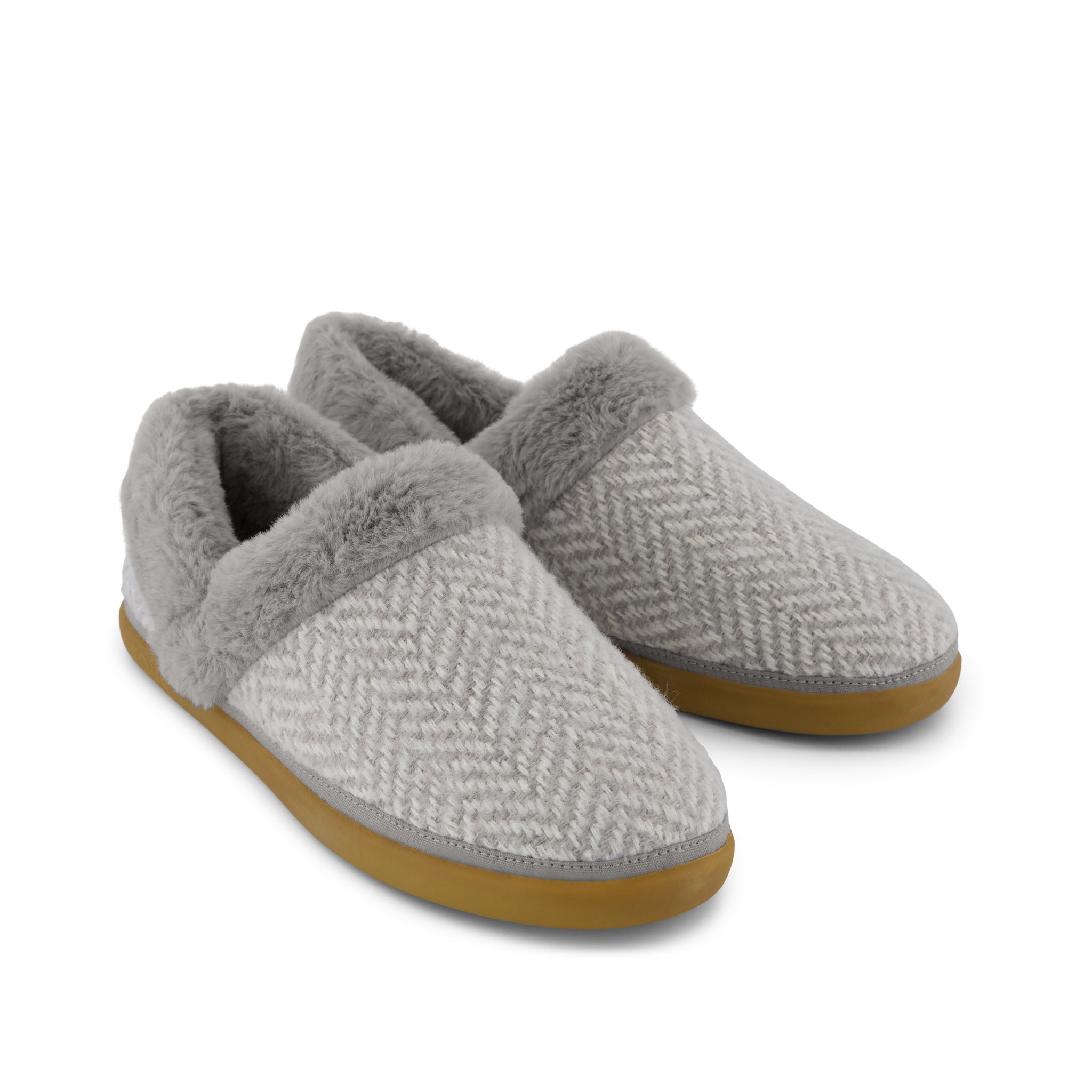 Oslo Slipper - Drizzle Grey Cozy Herringbone Front View