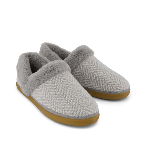 Oslo Slipper - Drizzle Grey Cozy Herringbone Front View