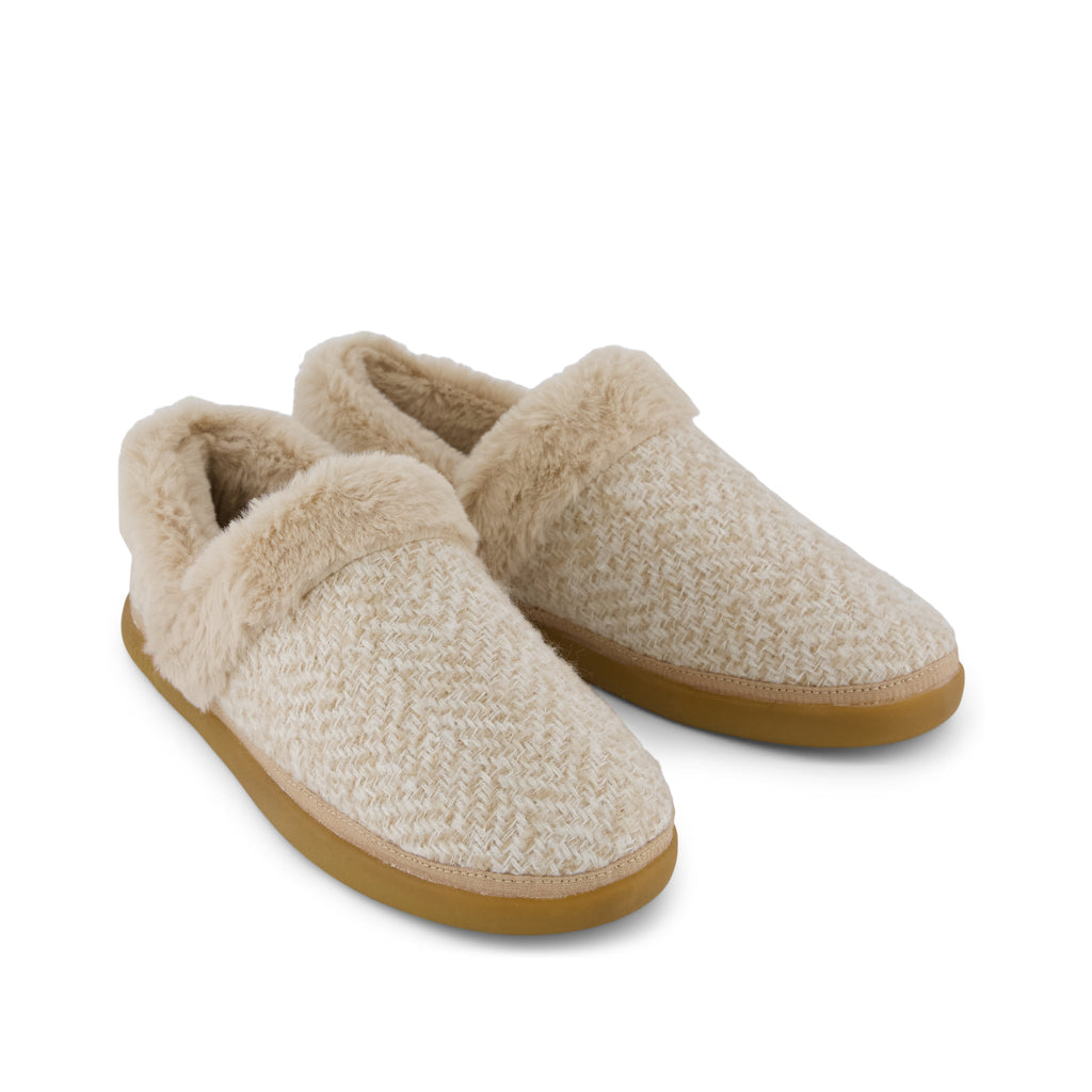 Oslo Convertible Slipper - Oatmeal Herringbone Front View