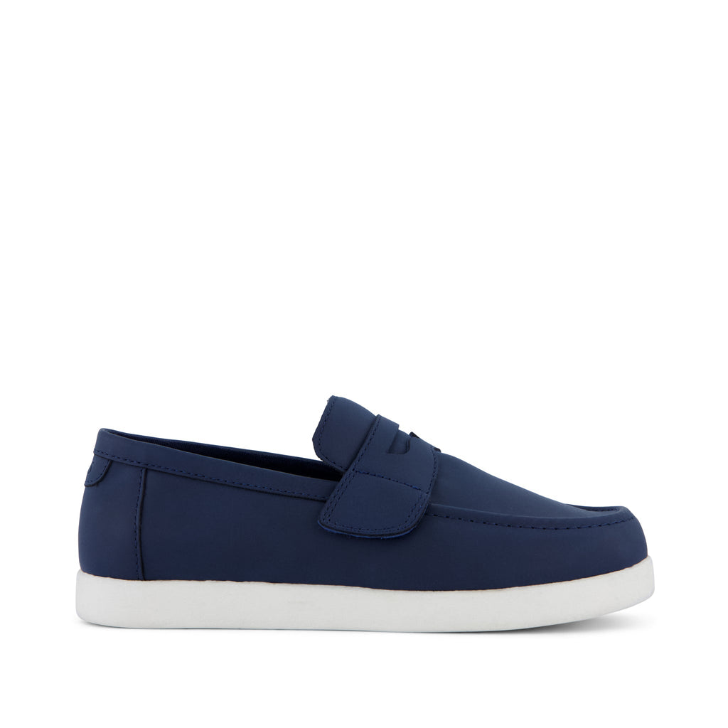 Youth Oliver Loafer - Navy Nubuck PU Side View