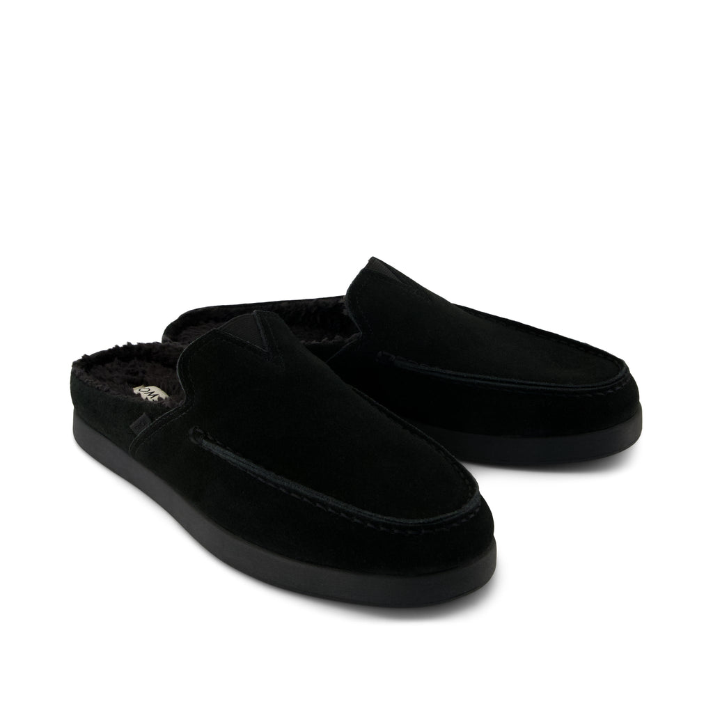 Alonso Mule - Black Suede Faux Shearling Lined Front View