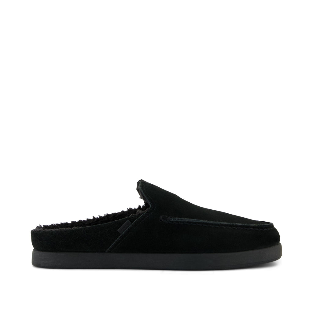 Alonso Mule - Black Suede Faux Shearling Lined Side View