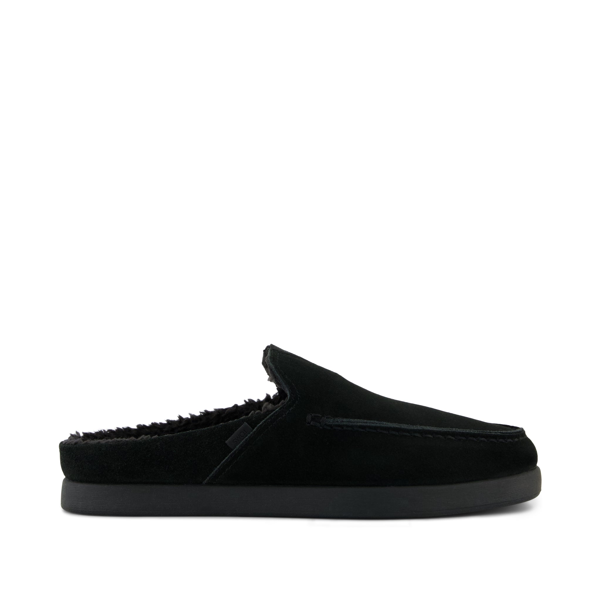 Alonso Mule - Black Suede Faux Shearling Lined Side View