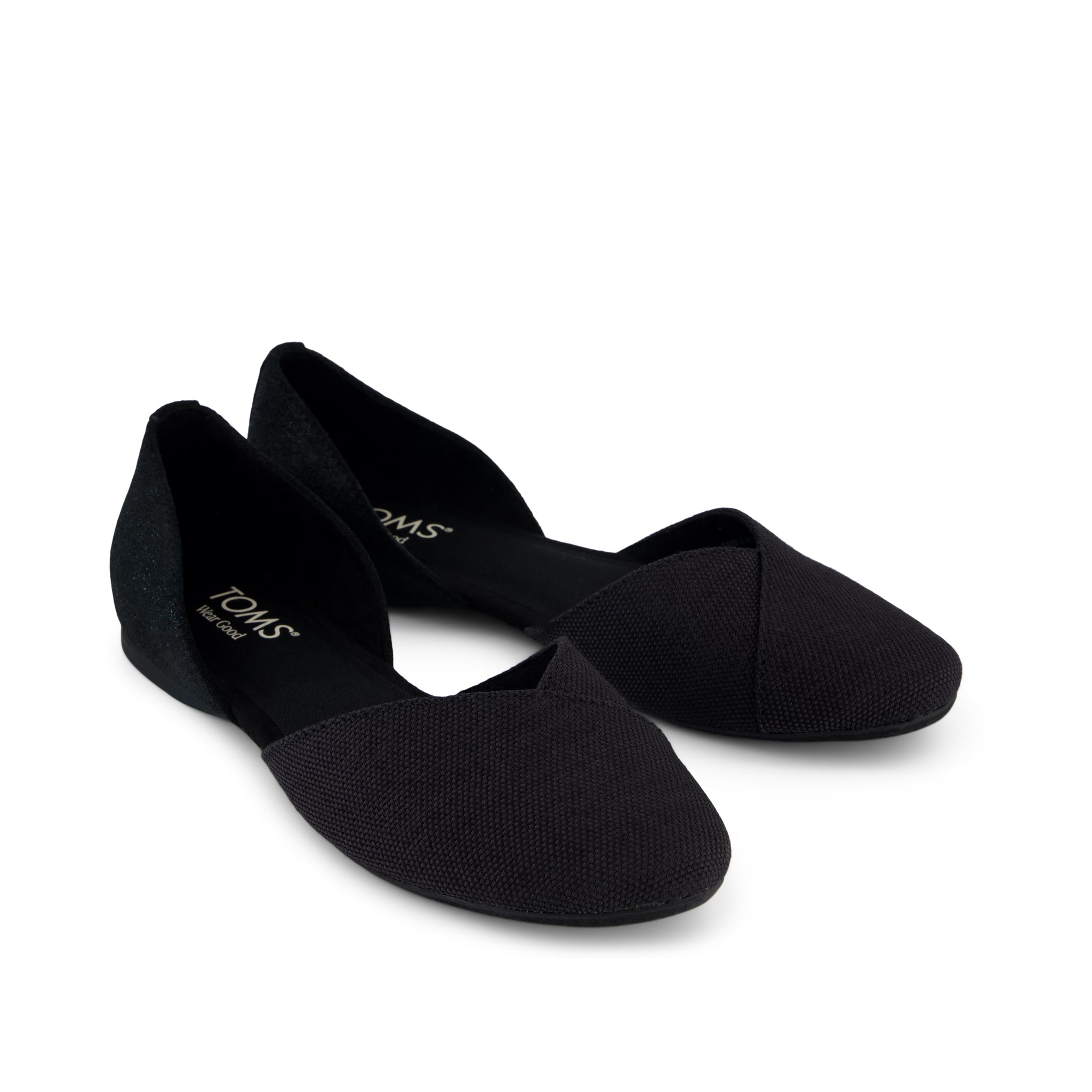 Gemma D'Orsay Flat - Black Melange Woven Metallic Suede Front View