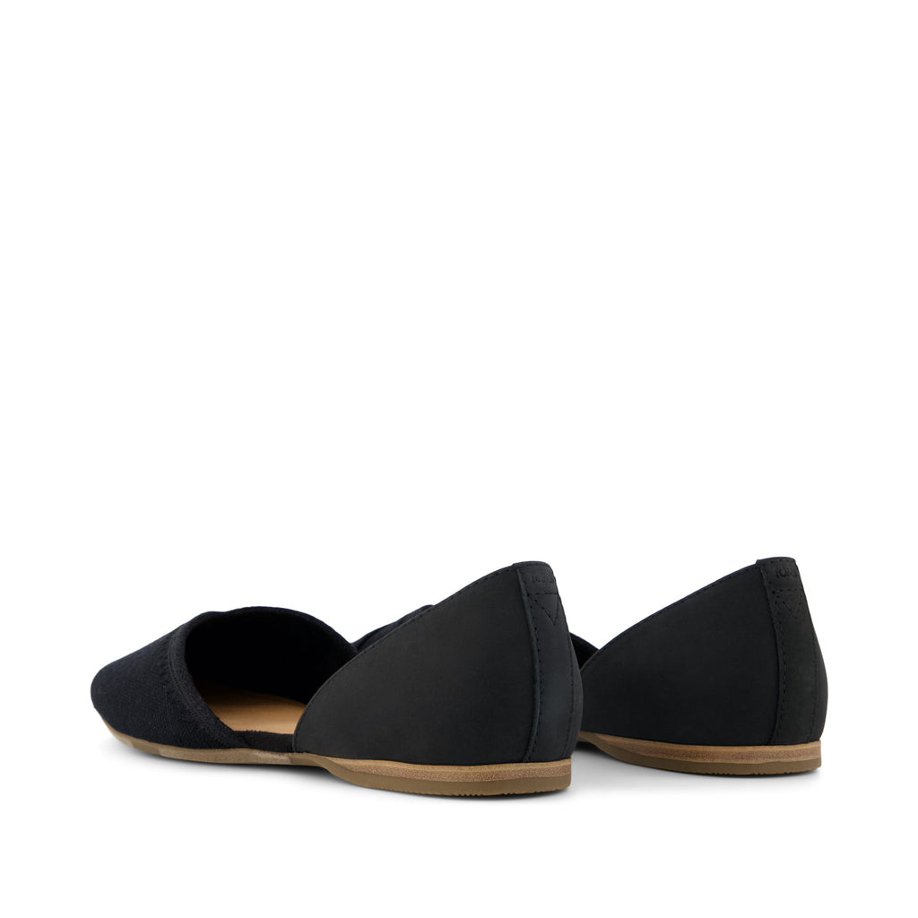 Gemma D'Orsay Flat - Black Leather & Heritage Canvas Back View
