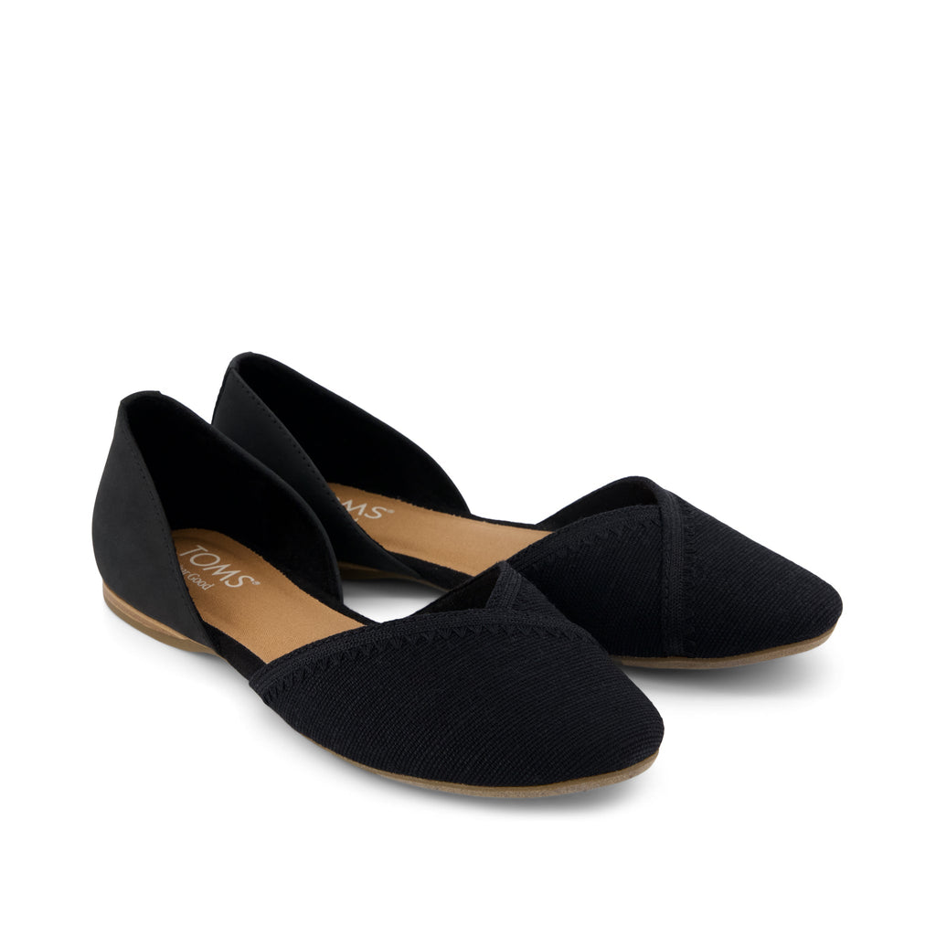 Gemma D'Orsay Flat - Black Leather & Heritage Canvas Front View