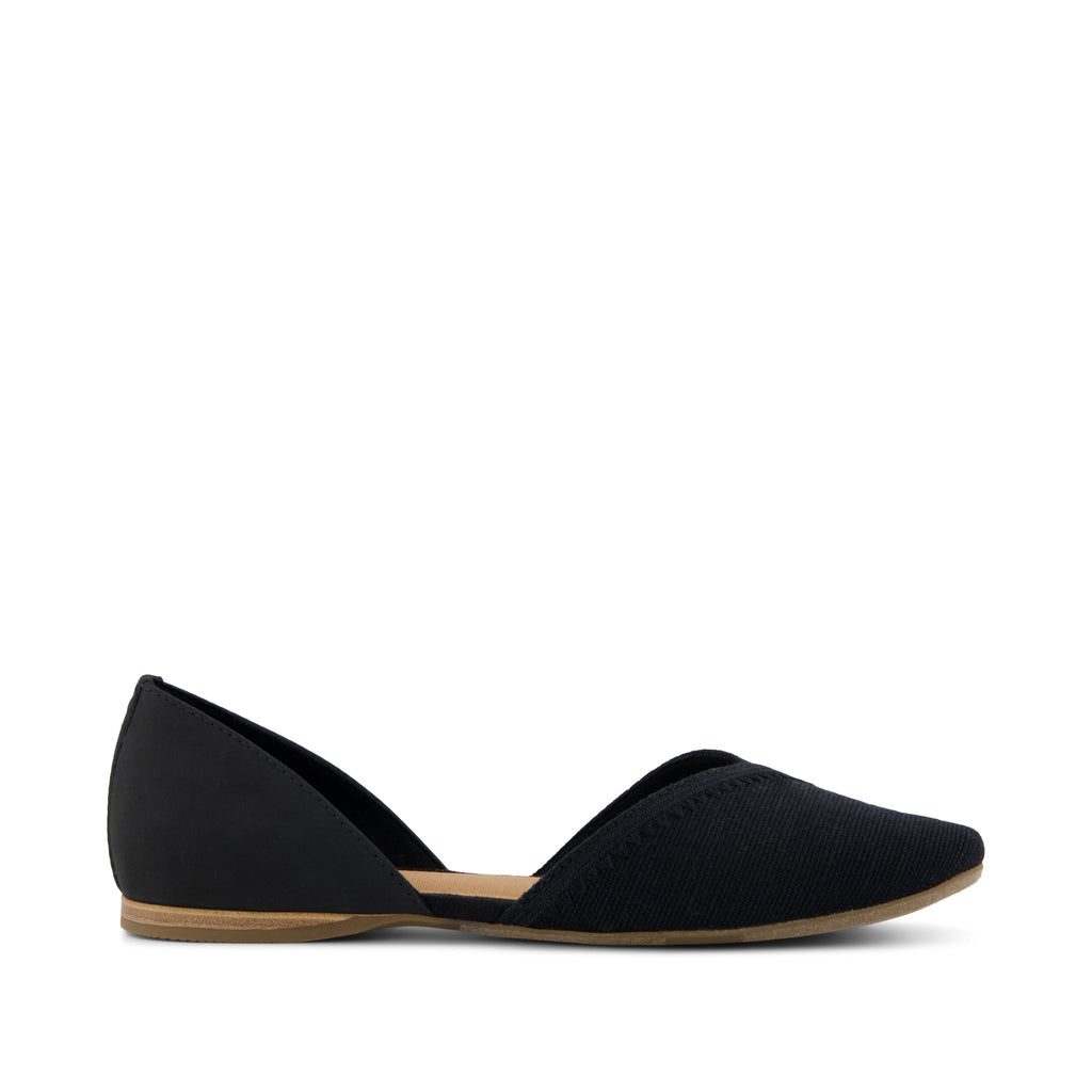 Gemma D'Orsay Flat - Black Leather & Heritage Canvas Side View