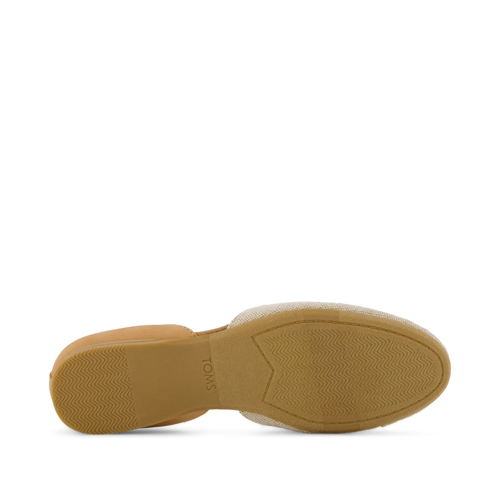 Gemma D'Orsay Flat - Honey Brown Leather & Natural Sparkle Woven Bottom Sole View