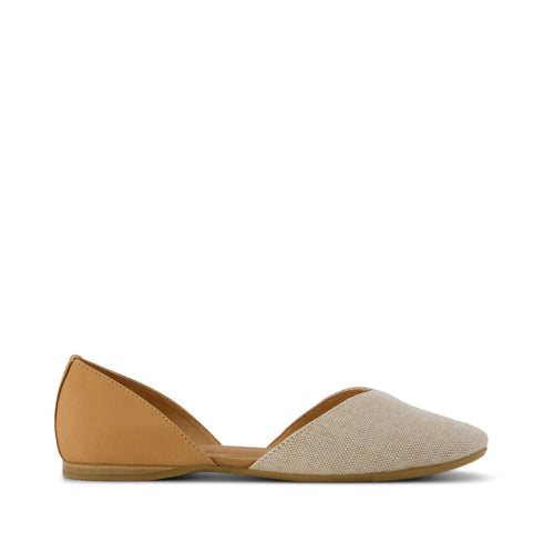Gemma D'Orsay Flat - Honey Brown Leather & Natural Sparkle Woven Side View