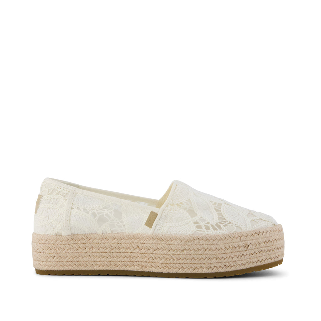 Valencia Platform Espadrille - Egret White Floral Crochet Side View