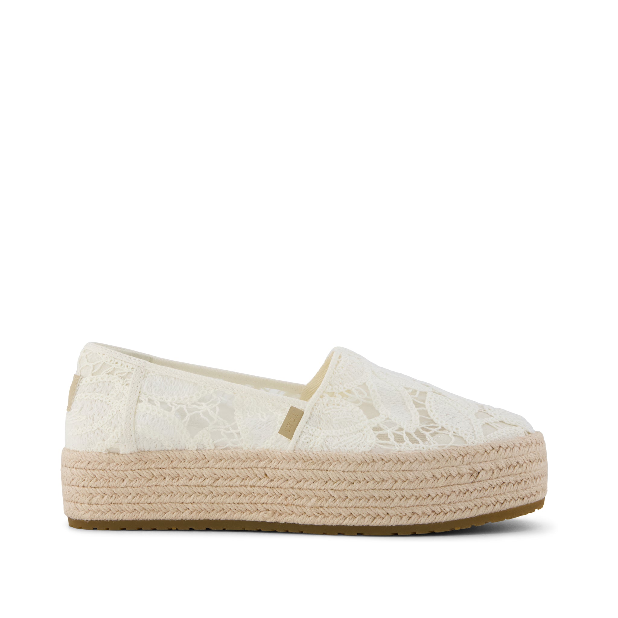 Valencia Platform Espadrille - Egret White Floral Crochet Side View