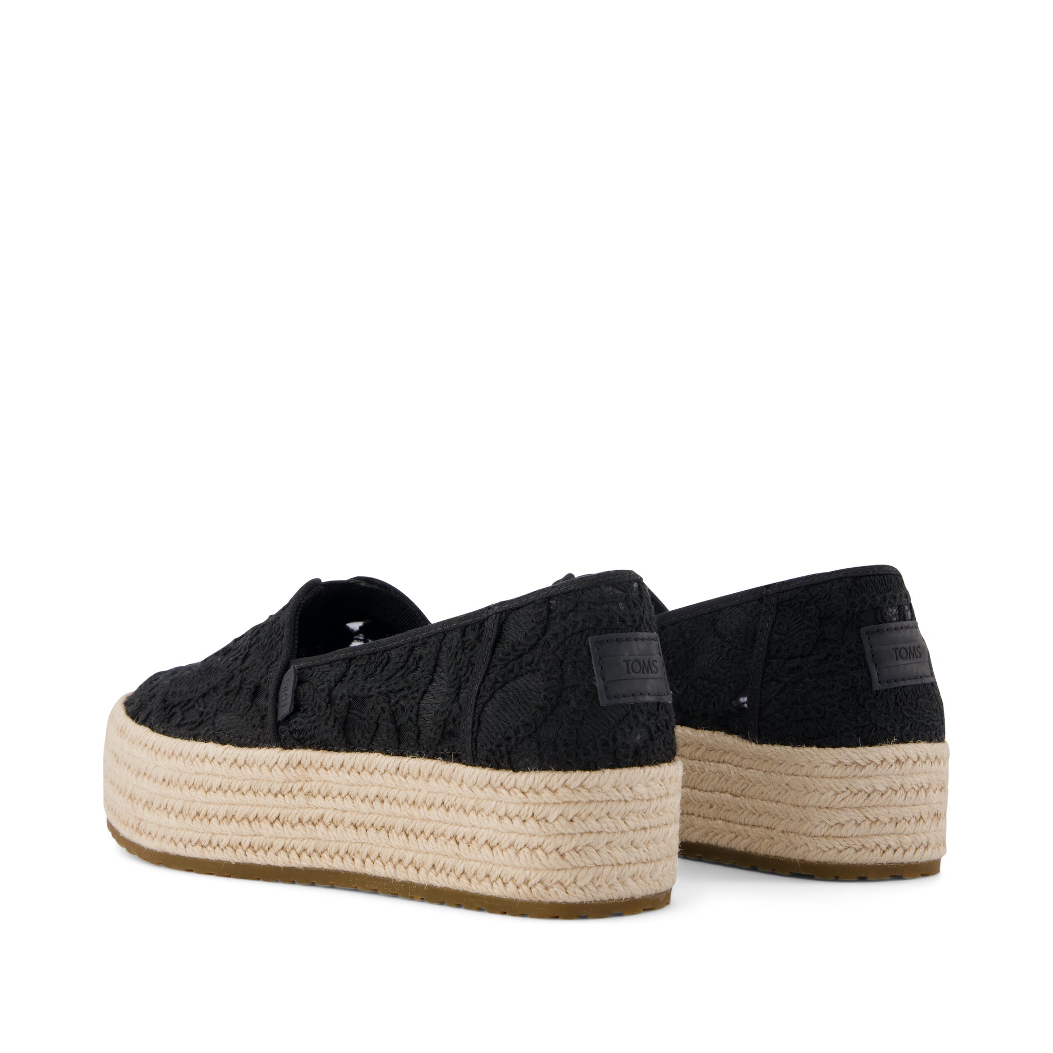 Valencia Platform Espadrille - Black Floral Crochet Back View