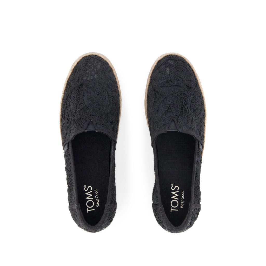 Valencia Platform Espadrille - Black Floral Crochet Top View
