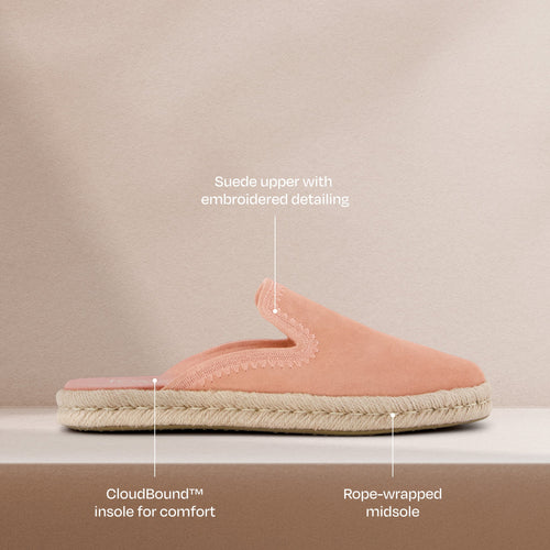 Santiago Mule Espadrille - Bloom Roze Suède met Borduurwerk