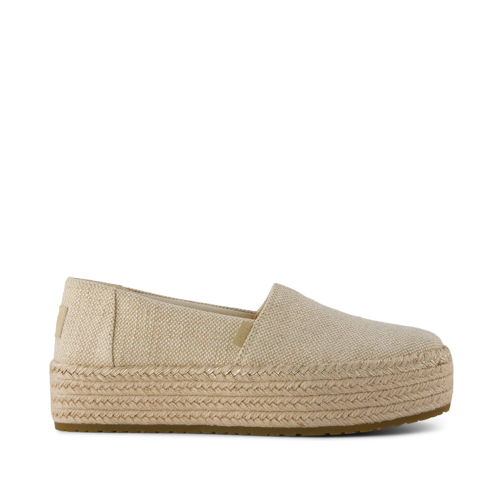 Valencia Platform Espadrille - Beige Glimmer Slub Canvas Side View