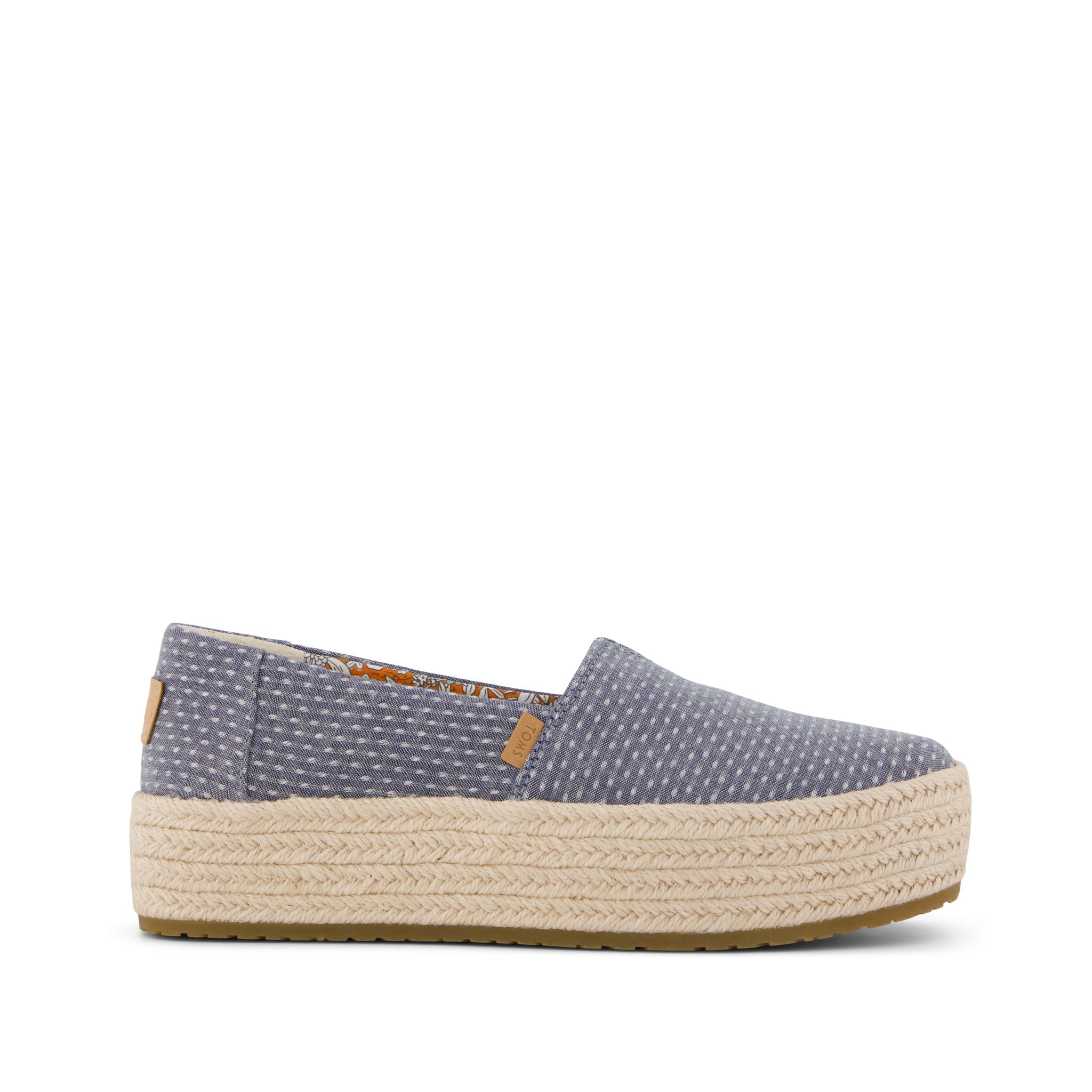 Valencia Platform Espadrille - Niagara Mist Chambray Dot Side View