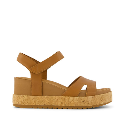 Alana Wedge Sandal - Brown Leather Side View