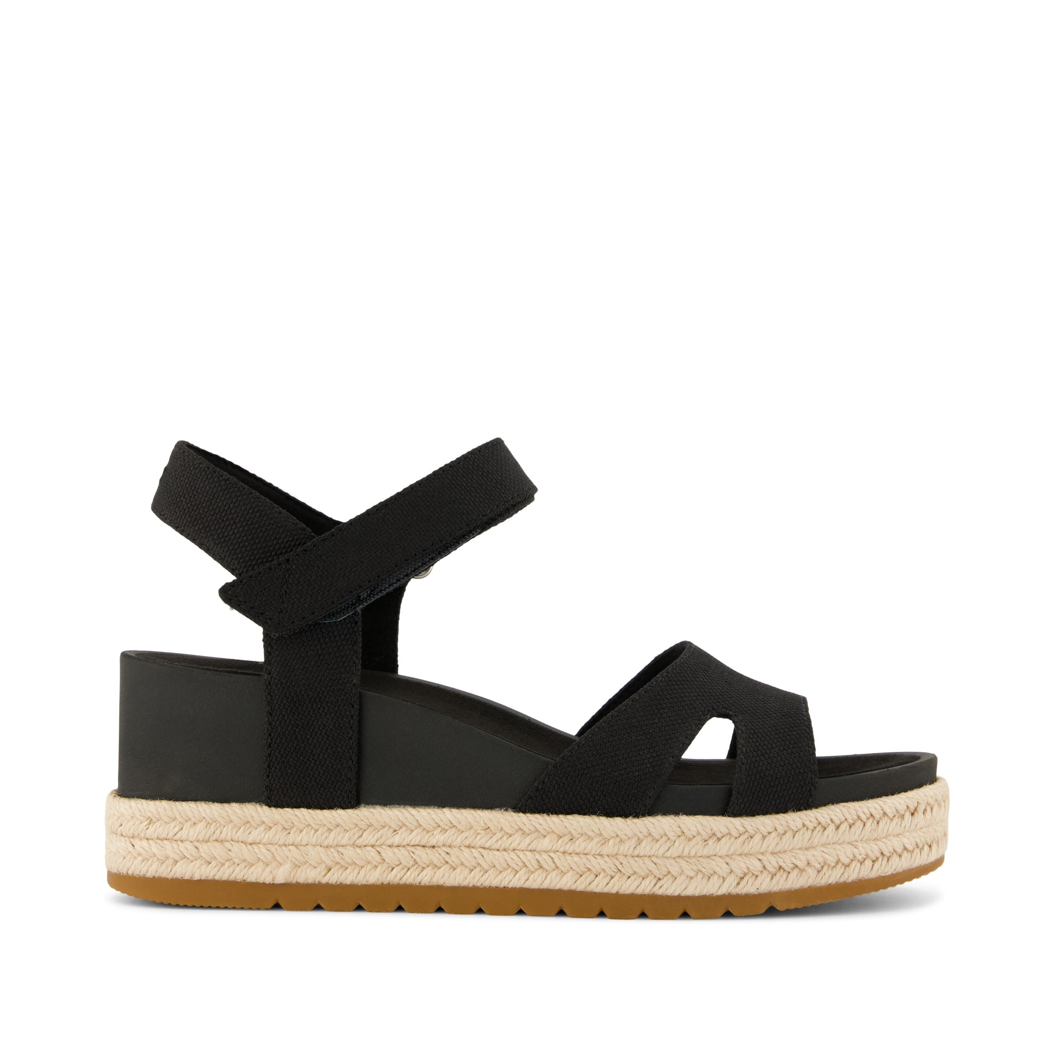 Alana Wedge Sandal - Black Heavy Canvas Side View