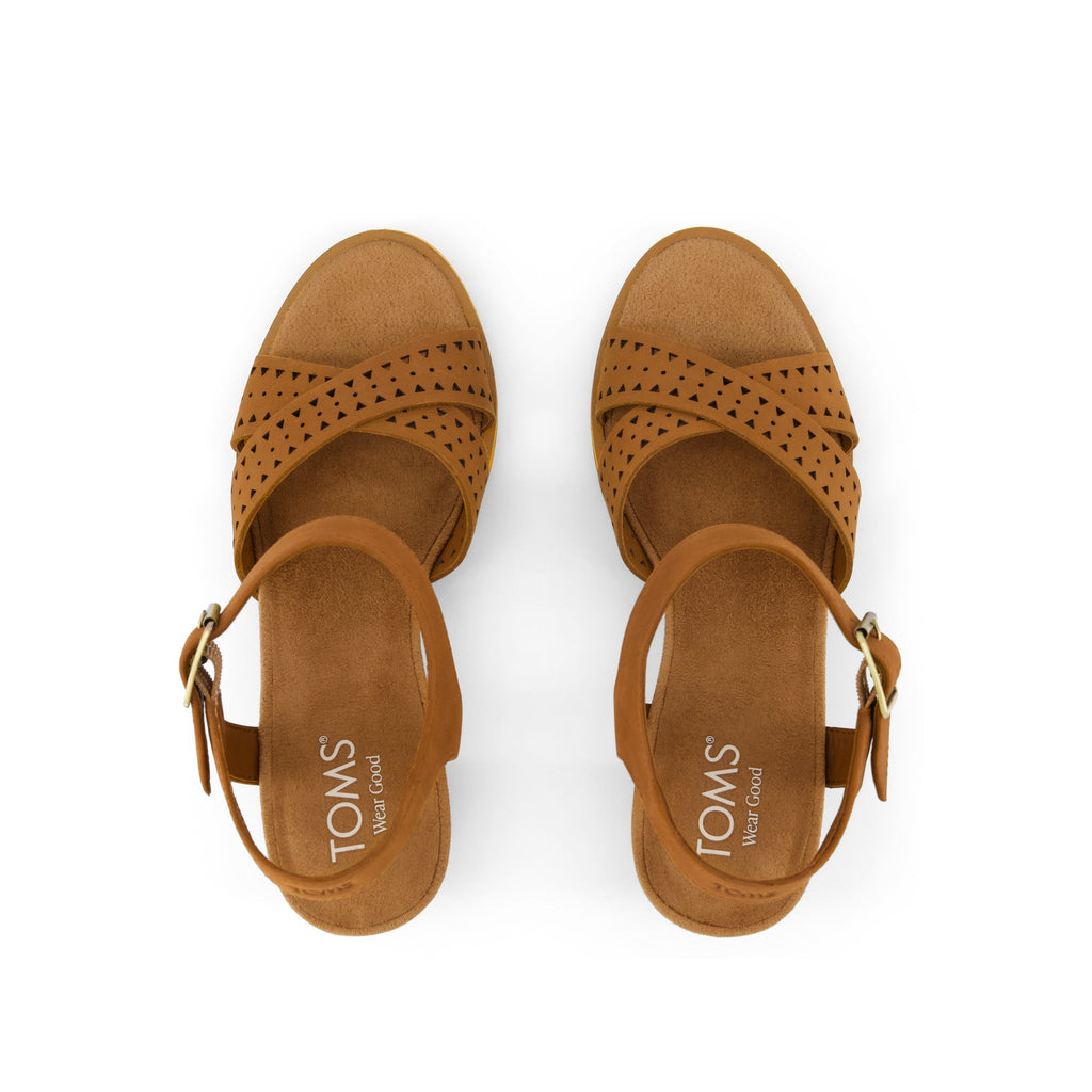 Majorca Strappy Heeled Sandal - Brown Perforated Leather Top View