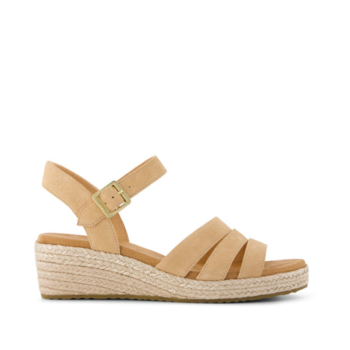 Julia Wedge Sandal - Honey Brown Suede Side View