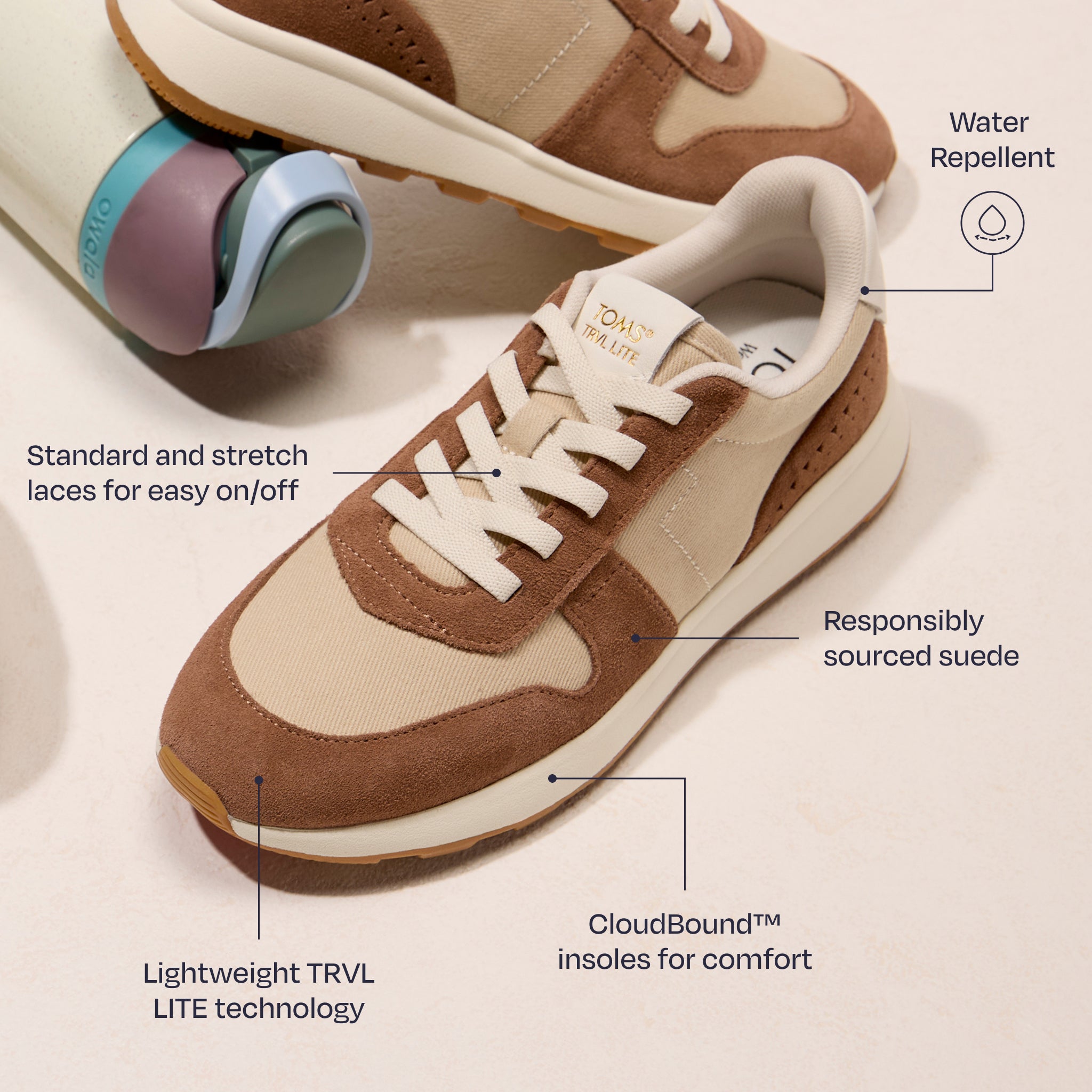 TRVL LITE Retro-Sneaker - Wasserabweisendes lamelbraunes Twill & perforiertes Wildleder.