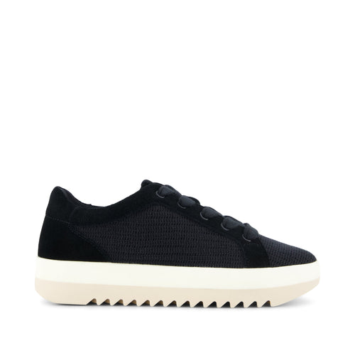 Rea Lace-Up Platform Sneaker - Black Mesh and Suede Side View