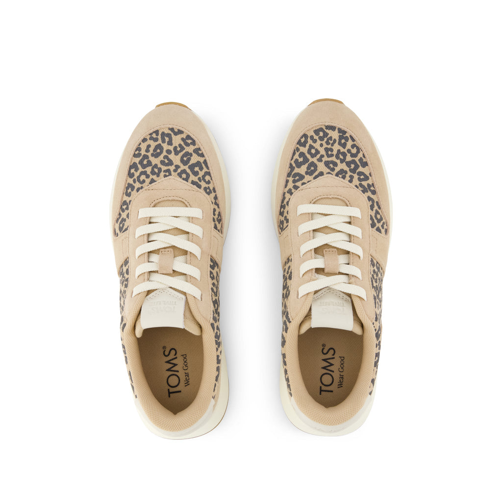 TRVL LITE Retro Runner Sneaker - Water Repellent Natural Leopard Spots Top View
