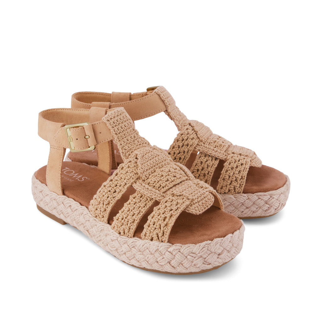 Jac Fisherman Sandal - Caramel Crochet Front View